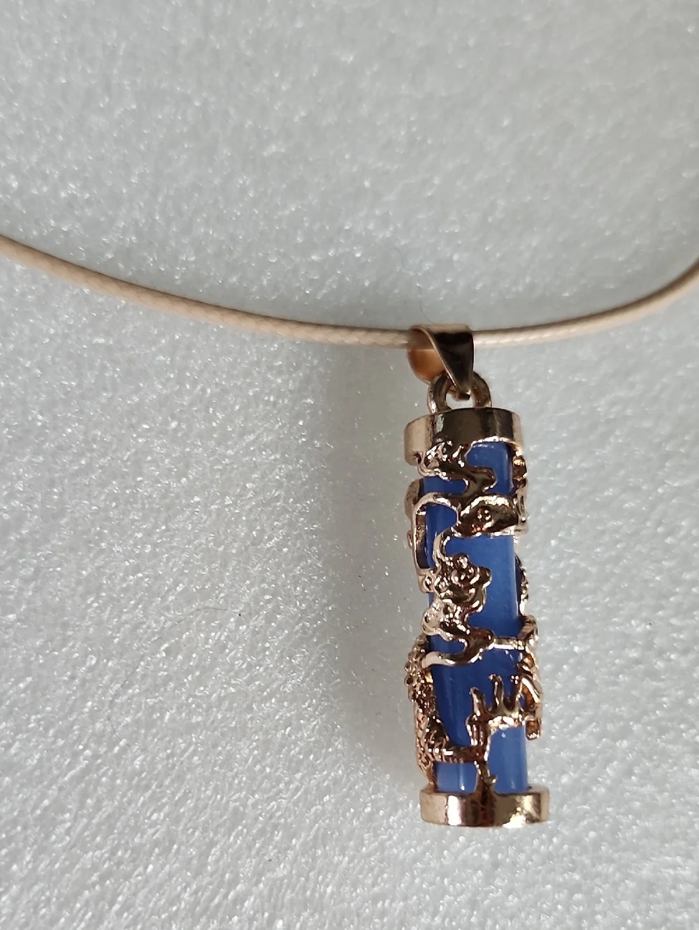 Hand Crafted Blue Dragon Cylinder Pendant Necklace